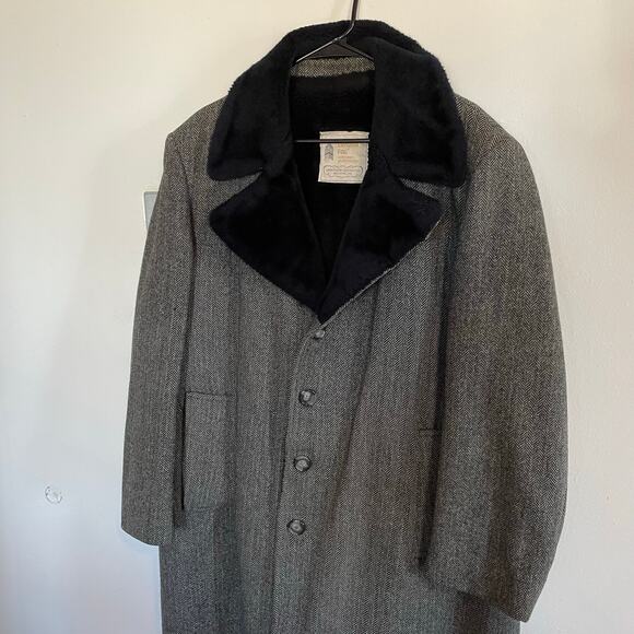 VTG London Fog 100% Pure Wool Men's Coat SZ 44 REG Faux Fur Collar Business EUC - Picture 3 of 8